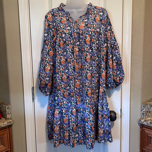 Dresses & Skirts - Lavender and orange floral print drop waist dress size L
